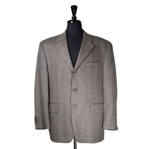Ralph Lauren Mens Blazer Tweed Wool Gray Mustard Vintage Jacket Sport Coat 42S